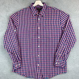 Banana Republic Shirt Mens Large Red Blue Plaid Linen Blend Outdoor Casual Camp‎
